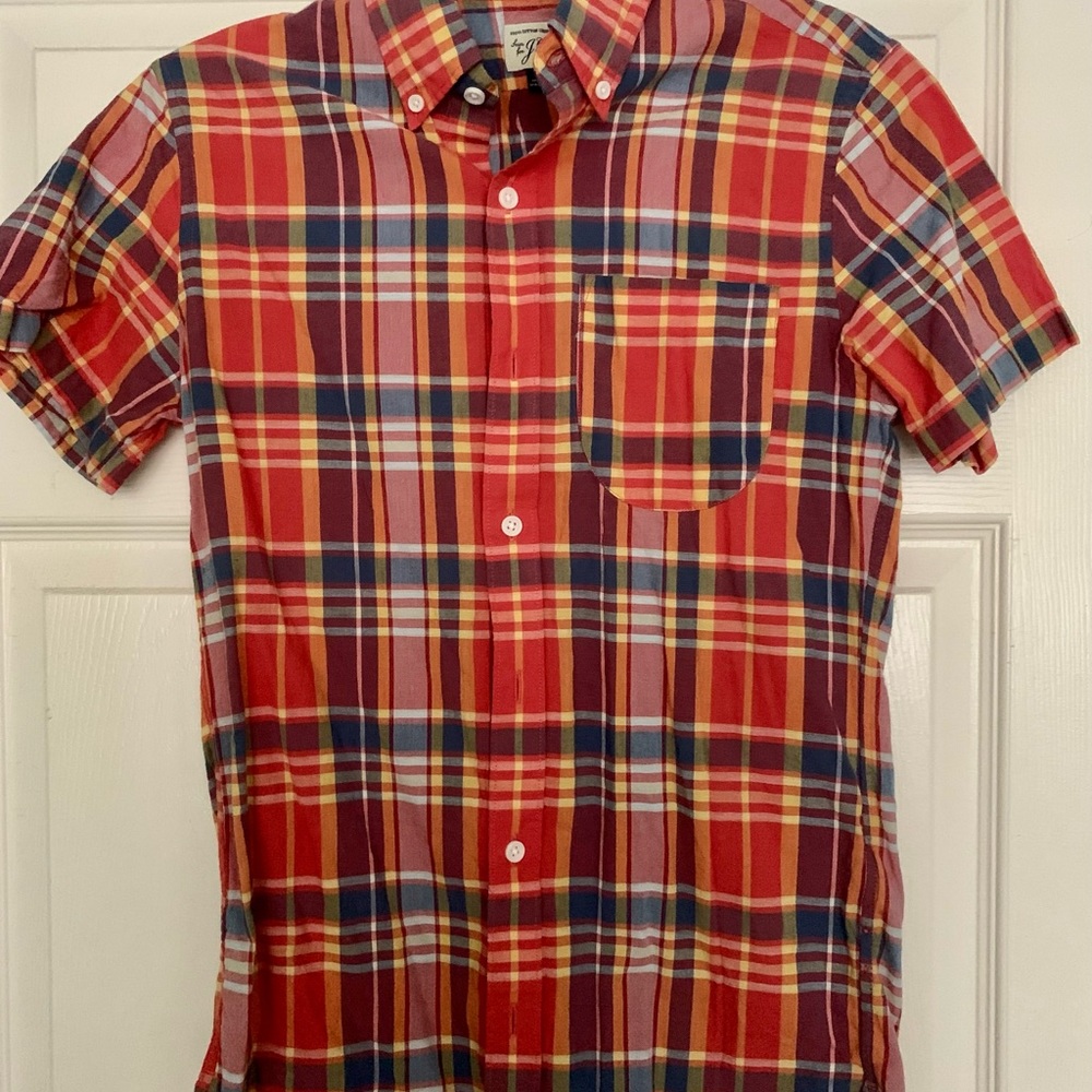 J. Crew Short Sleeve Button Down Shirt Plaid Summer 100% Cotton Great Condition